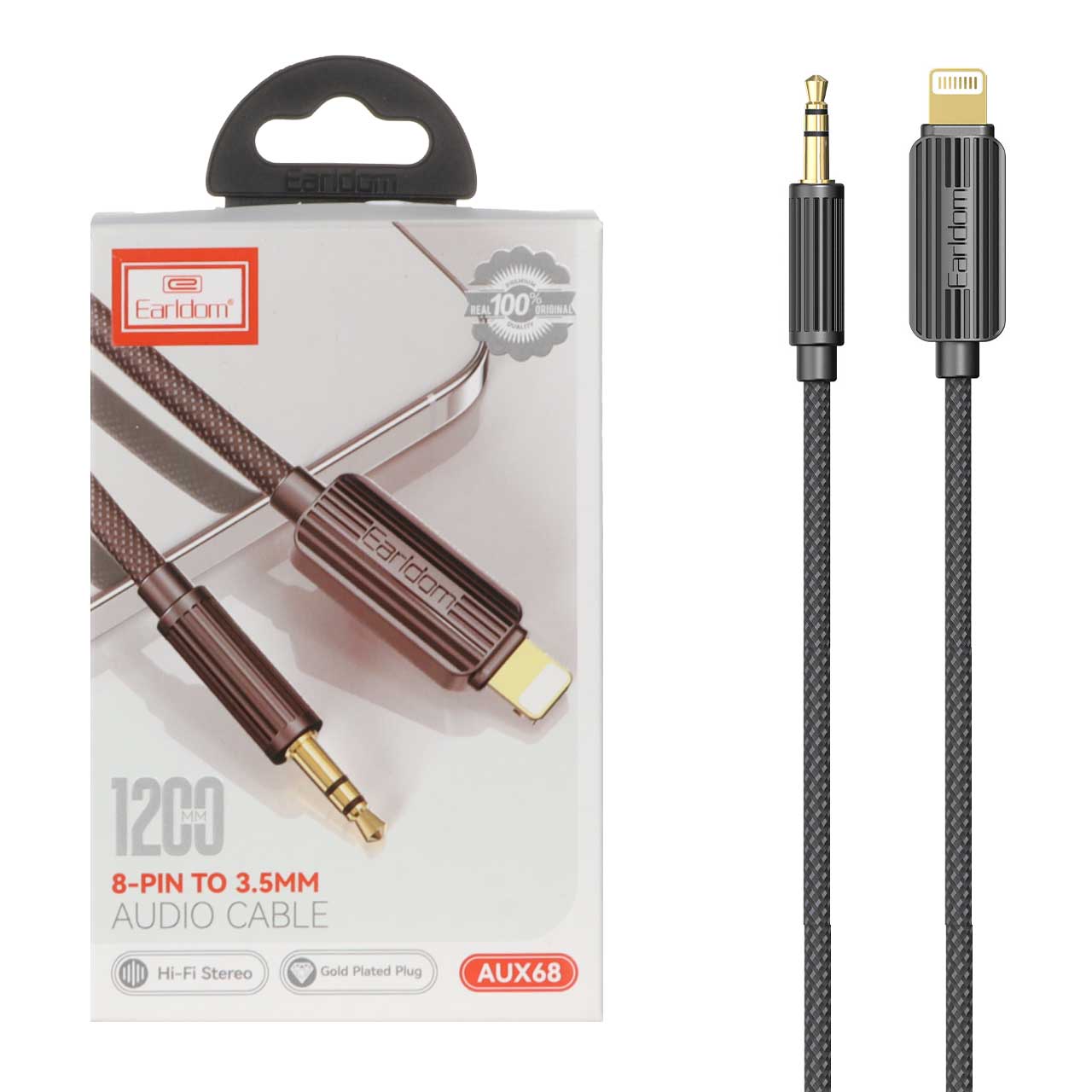 کابل 1.2 متری Earldom Lightning To Aux مدل AUX68 - مشکی